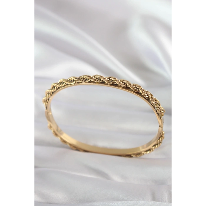 Erb 316L Çelik Gold Renk Burgu Zincir Model Kadın Kelepçe