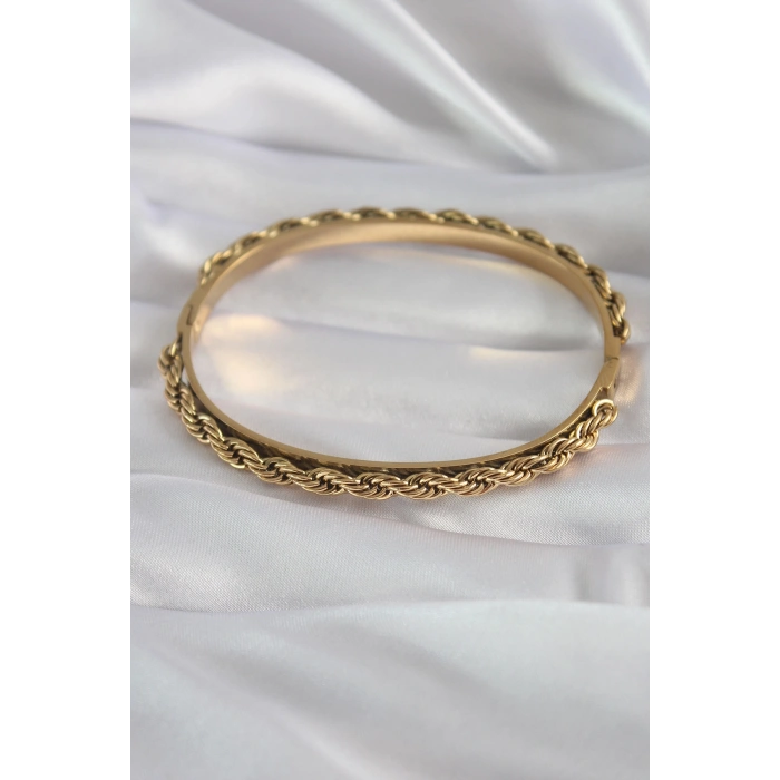 Erb 316L Çelik Gold Renk Burgu Zincir Model Kadın Kelepçe