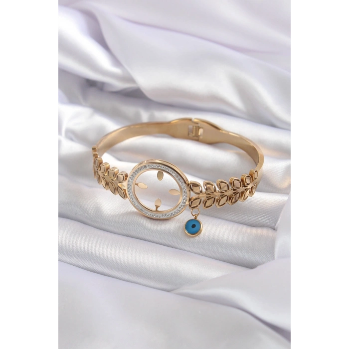 Erb 316L Çelik Gold Renk Çeyrek Takılabilen Zirkon Taş Detay Kadın Kelepçe