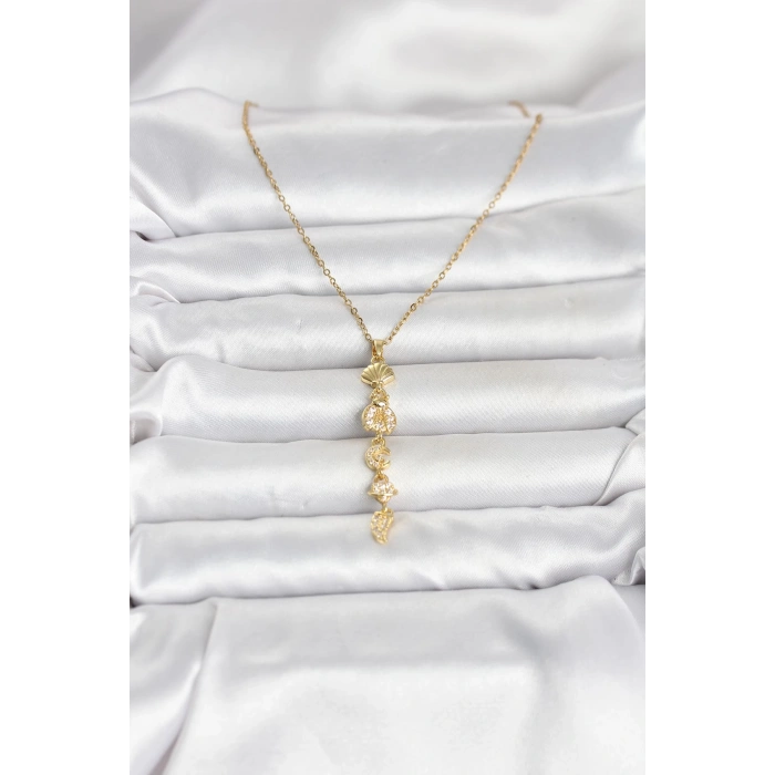 Erb 316L Çelik Gold Renk Deniz Temalı Y Model Zirkon Taşlı Kadın Kolye