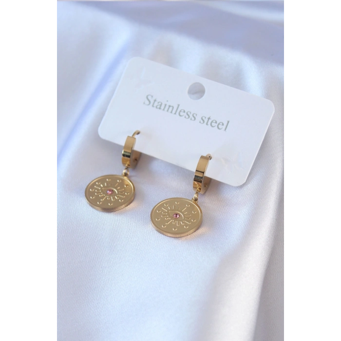 Erb 316L Çelik Gold Renk Göz İşleme Zirkon Taş Detay Kadın Küpe