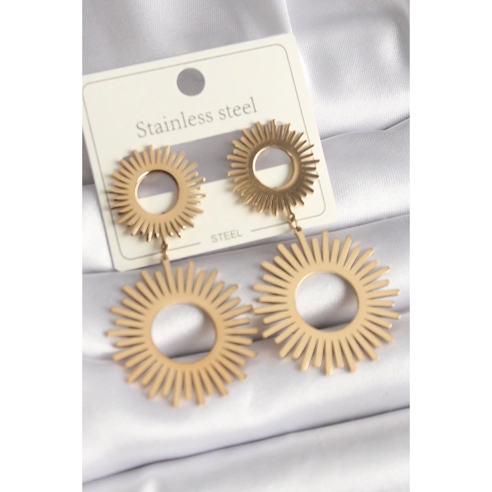 Erb 316L Çelik Gold Renk Güneş Model Kadın Küpe