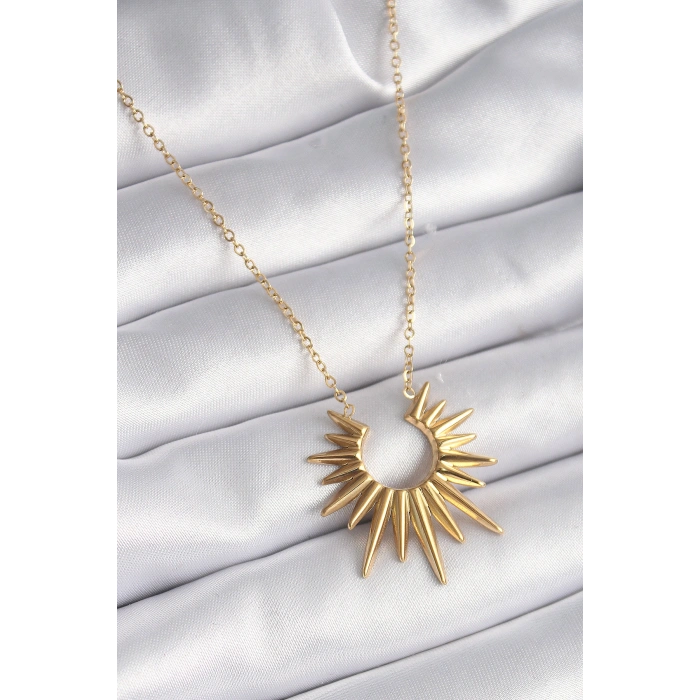 Erb 316L Çelik Gold Renk Güneş Model Vintage Kadın Kolye
