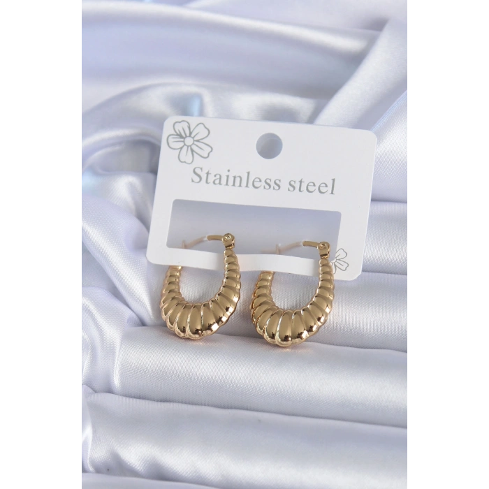 Erb 316L Çelik Gold Renk İşlemeli Halka Model Kadın Küpe