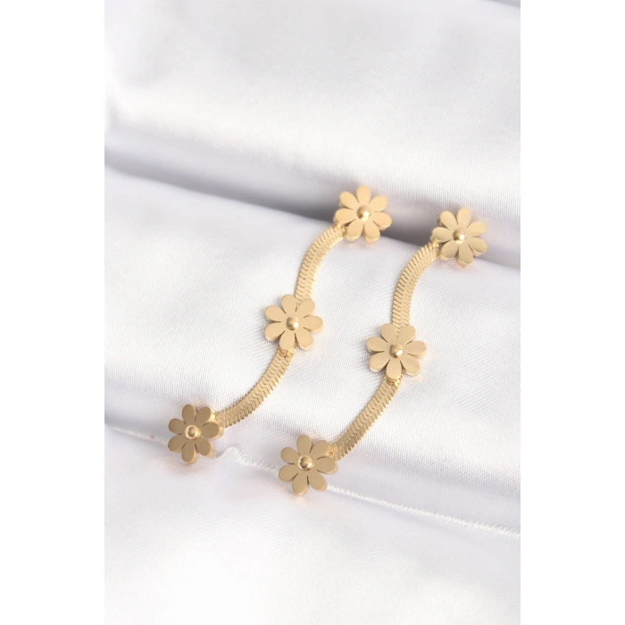 Erb 316L Çelik Gold Renk İtalyan Zincir Papatya Küpe