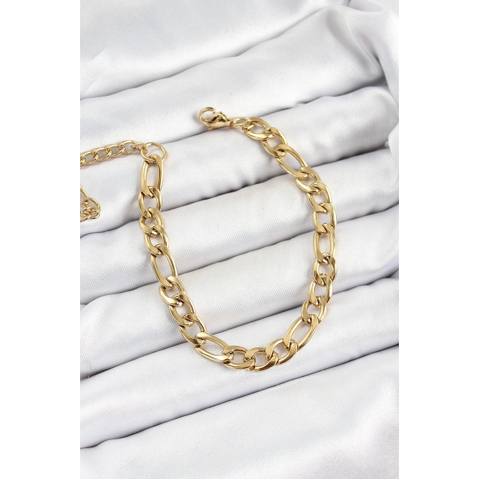 Erb 316L Çelik Gold Renk Kalın Zincir Erkek Bileklik
