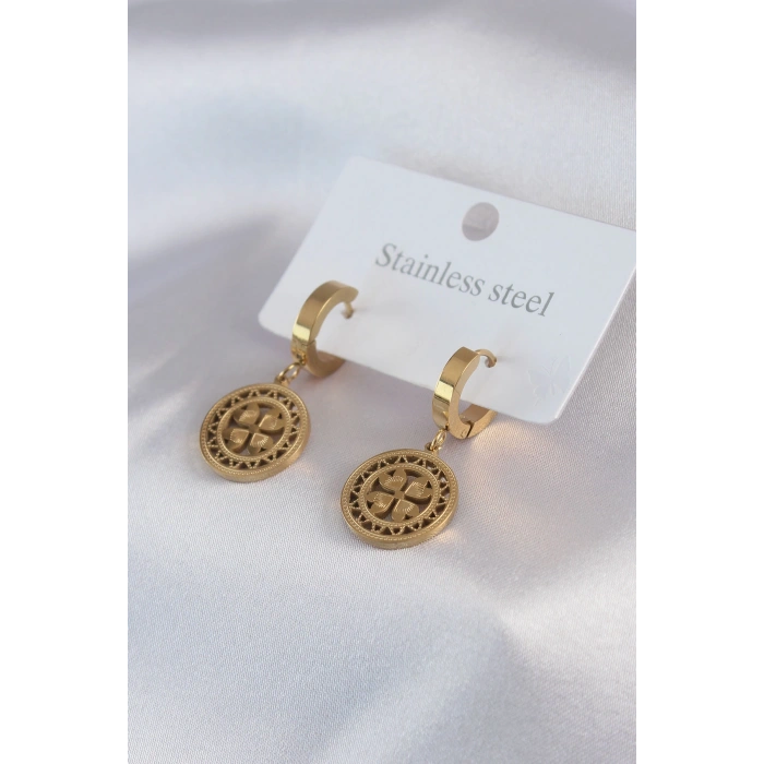 Erb 316L Çelik Gold Renk Kalp Model İşleme Detay Kadın Küpe