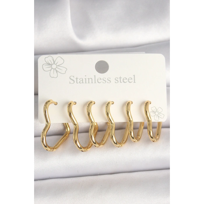 Erb 316L Çelik Gold Renk Kalp Model Kadın Küpe Seti