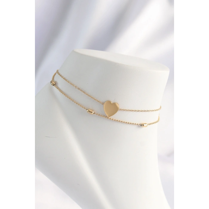 Erb 316L Çelik Gold Renk Kalp Tasarımlı 2li Halhal