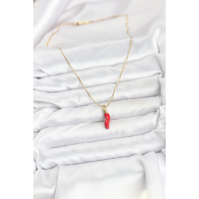 Erb 316L Çelik Gold Renk Kapya Kırmızı Biber Model Kadın Kolye