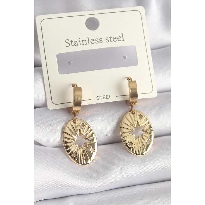 Erb 316L Çelik Gold Renk Kutup Yıldız İşleme Kadın Küpe