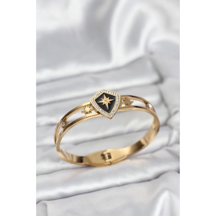 Erb 316L Çelik Gold Renk Kutup Yıldızı Kelepçe Bileklik