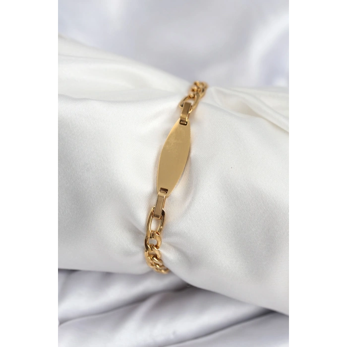 Erb 316L Çelik Gold Renk Oval Yazı Yazmaya Uygun Kadın Bileklik