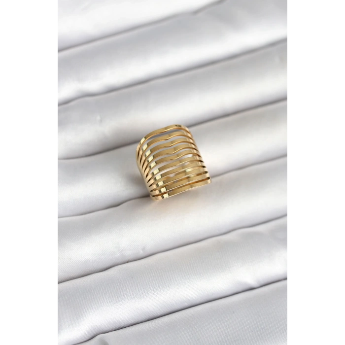 Erb 316L Çelik Gold Renk Plaka Model Kadın Yüzük