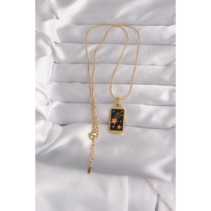 Erb 316L Çelik Gold Renk Siyah Mineli Yıldız Figür Tarot Kolye