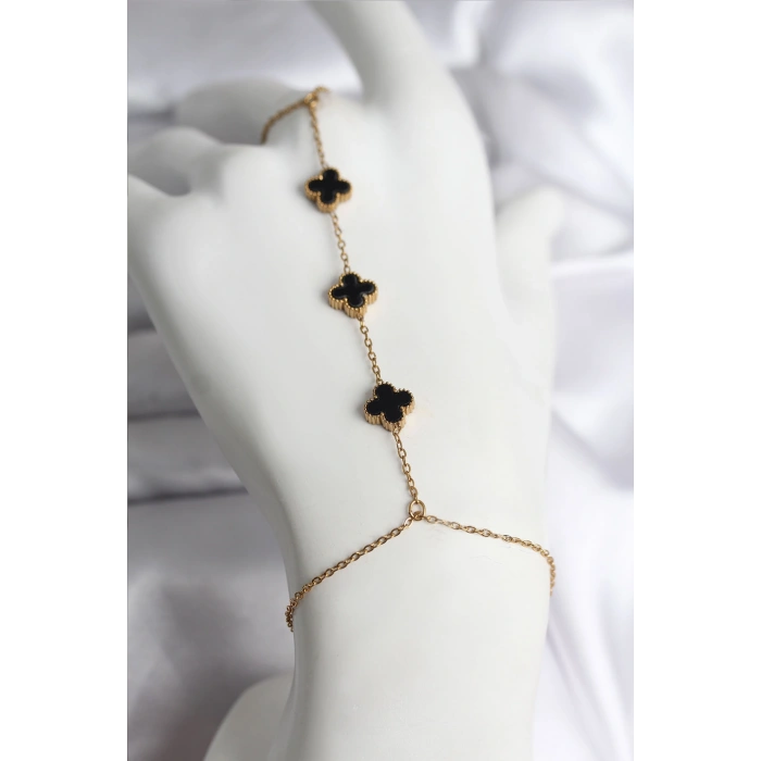 Erb 316L Çelik Gold Renk Siyah Yonca Model Kadın Şahmeran