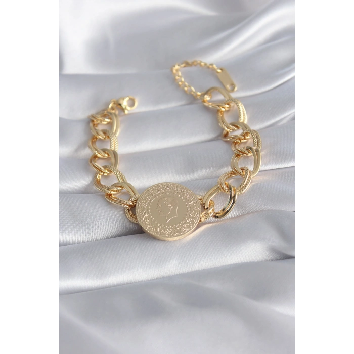 Erb 316L Çelik Gold Renk Tam Altın Model Samanyolu Kadın Bileklik