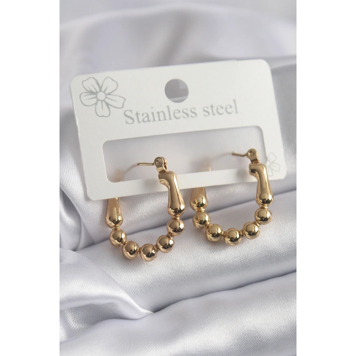 Erb 316L Çelik Gold Renk Topçuk Halka Model Kadın Küpe