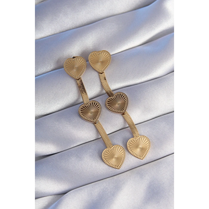 Erb 316L Çelik Gold Renk Uzun İtalyan Zincir Detaylı Kalp Küpe