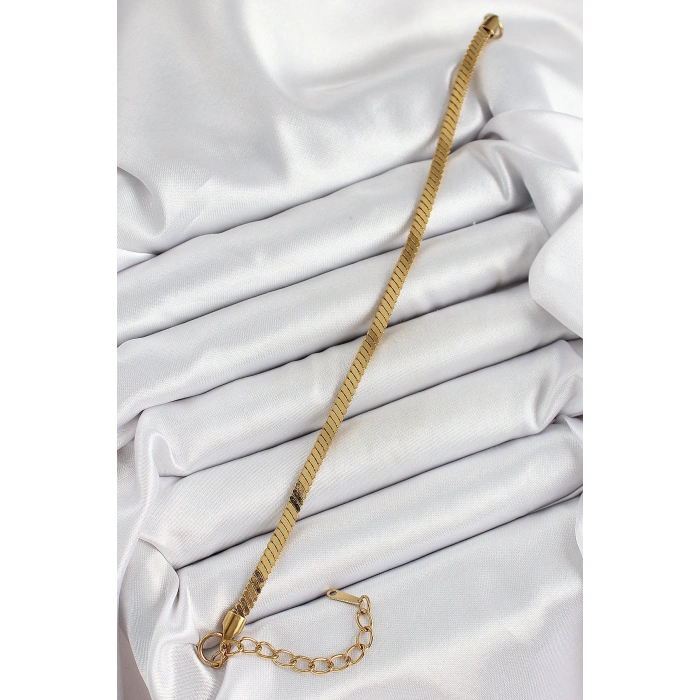 Erb 316L Çelik Gold Renk Yassı Zincir Model Kadın Bileklik