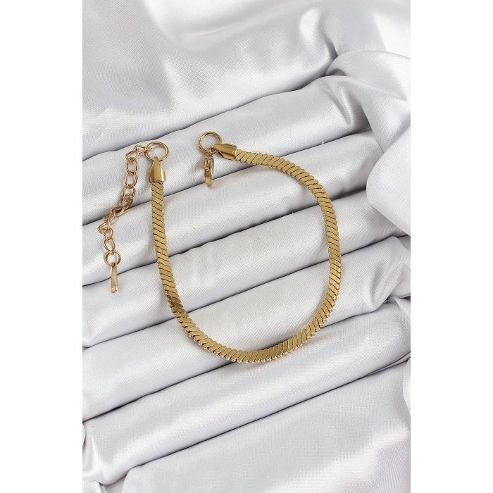 Erb 316L Çelik Gold Renk Yassı Zincir Model Kadın Bileklik