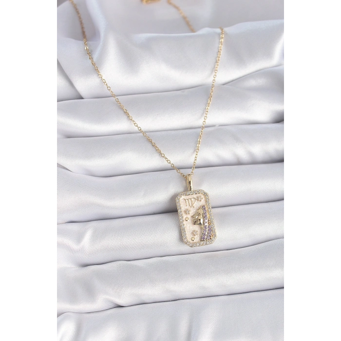 Erb 316L Çelik Gold Renk Zincir Başak Burcu Zirkon Taşlı Kadın Kolye