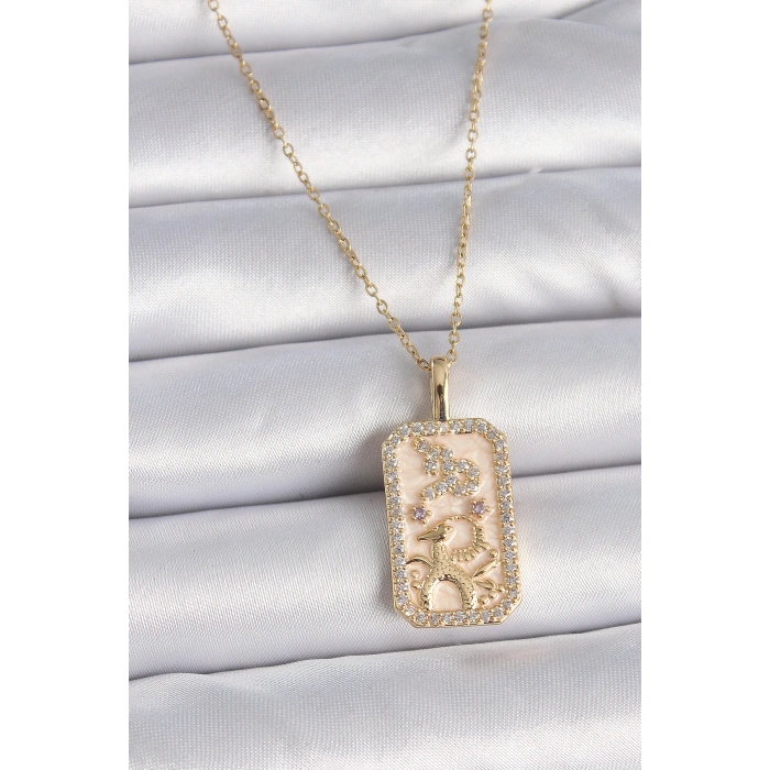 Erb 316L Çelik Gold Renk Zincir Oğlak Burcu Zirkon Taşlı Kadın Kolye