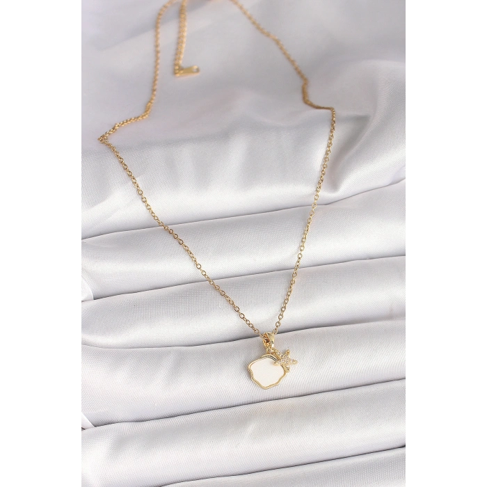 Erb 316L Çelik Gold Renk Zincir Sallantı Beyaz Mineli Deniz Kabuğu Zirkon Taşlı Deniz Yıldızı Figür Kadın Kolye