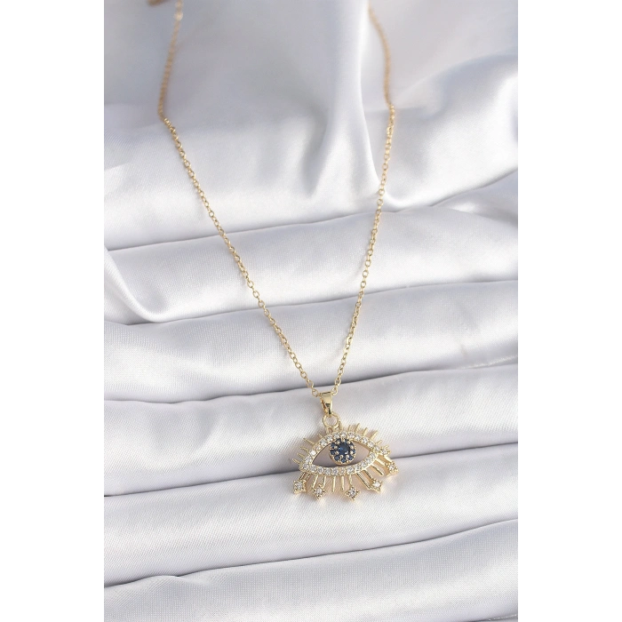 Erb 316L Çelik Gold Renk Zincir Zirkon Taşlı Göz Model Kadın Yüzük