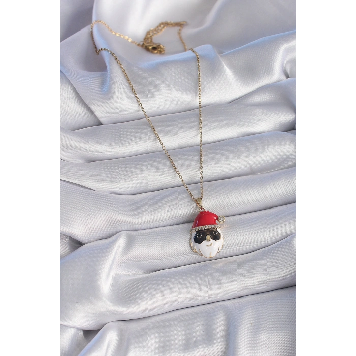Erb 316L Çelik Gold Renk Zincir Zirkon Taşlı Yılbaşı Temalı Noel Baba Figür Kadın Kolye