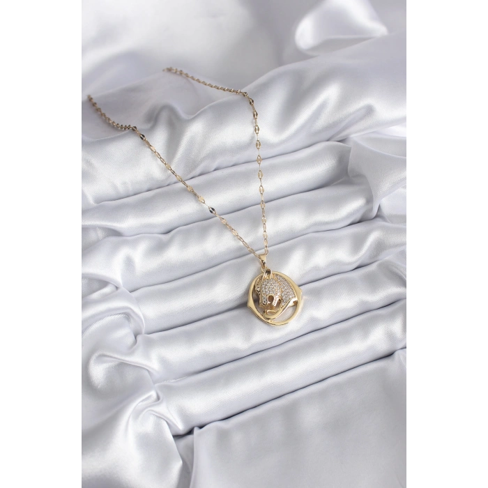 Erb 316L Çelik Gold Renk Zirkon Taşlı Jaguar Model Kadın Kolye