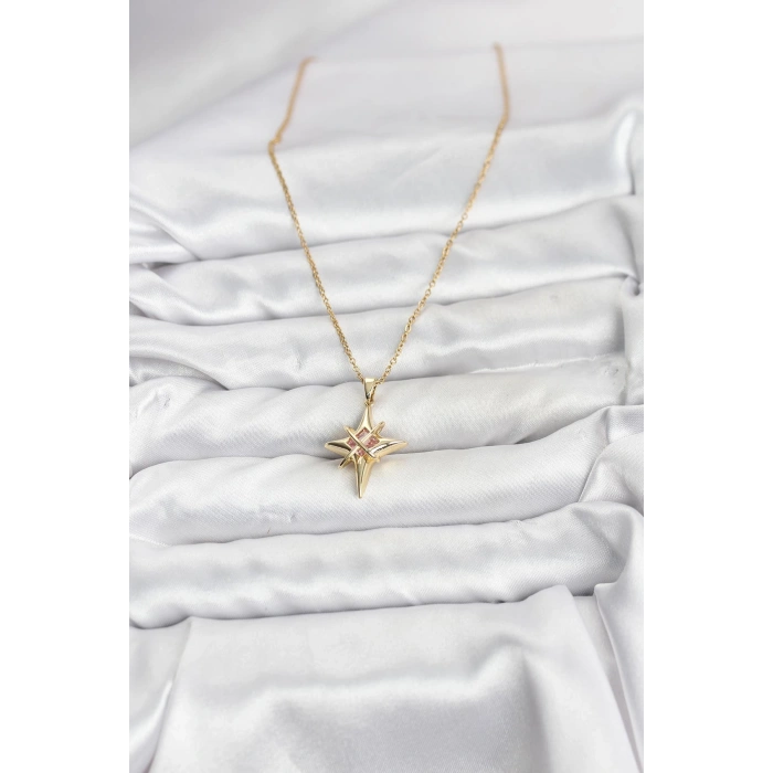 Erb 316L Çelik Gold Renk Zirkon Taşlı Kutup Yıldızı Model Kadın Kolye