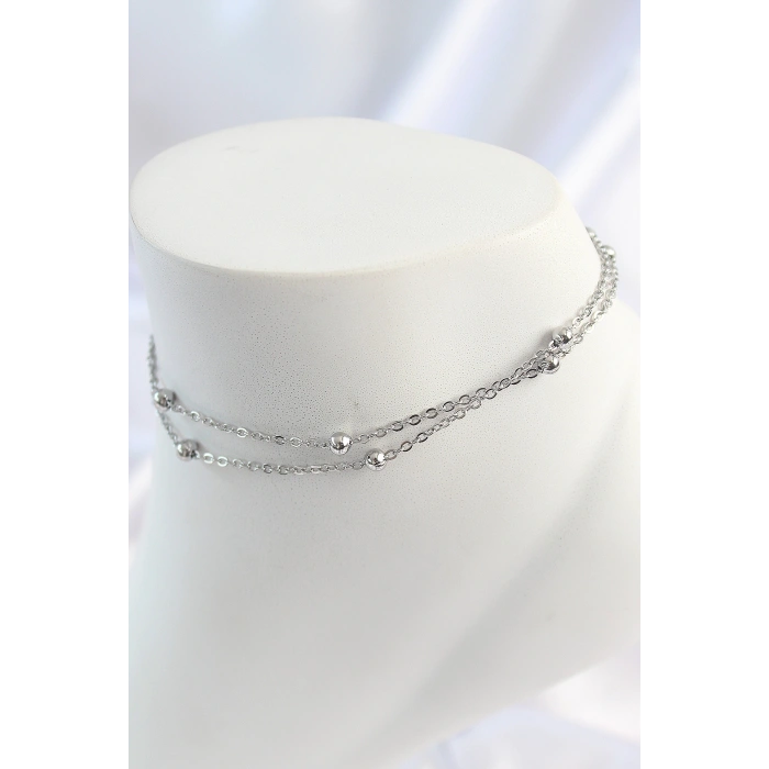 Erb 316L Çelik Gümüş Renk 2'Li Topçuk Detay Zincir Model Kadın Halhal