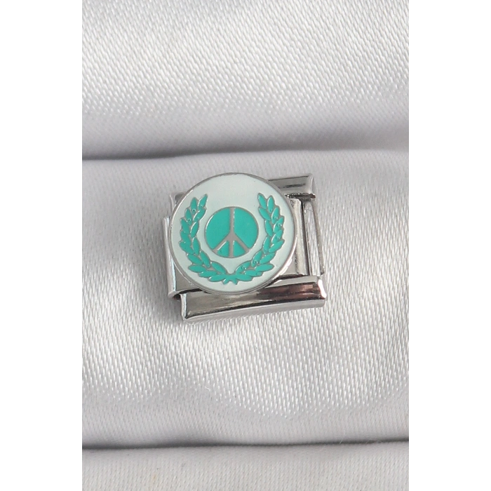 Erb 316L Çelik Gümüş Renk Beyaz Mavi Barış İşareti İşlemeli Nomination Charm