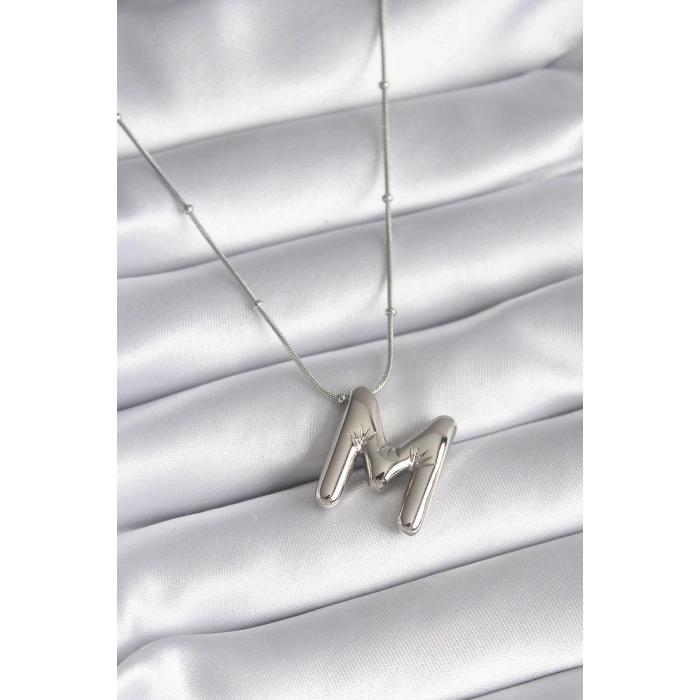 Erb 316L Çelik Gümüş Renk Bubble "M" Harf Model Kadın Kolye