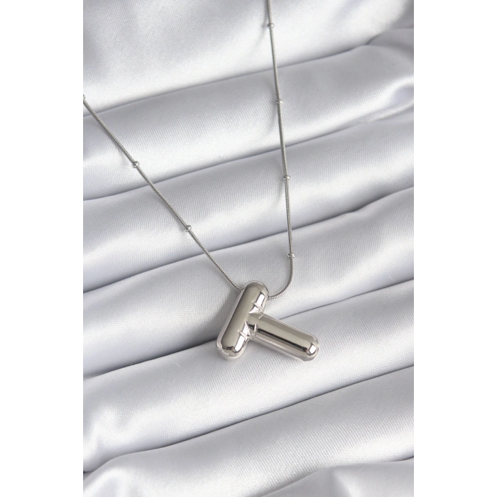 Erb 316L Çelik Gümüş Renk Bubble "T" Harf Model Kadın Kolye
