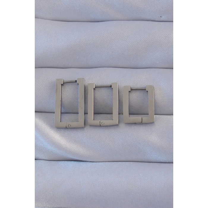 Erb 316L Çelik Gümüş Renk Dikdörtgen Küpe Seti