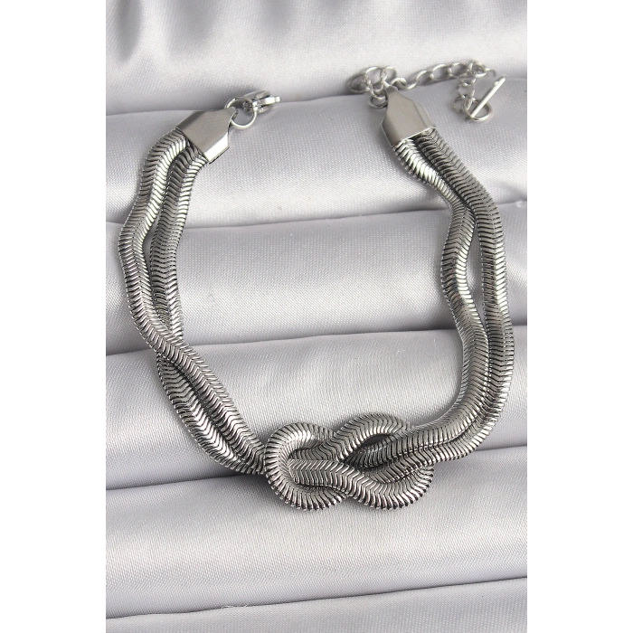 Erb 316L Çelik Gümüş Renk Düğüm Model Kadın Bileklik