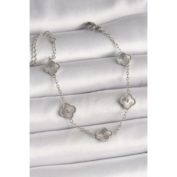 Erb 316L Çelik Gümüş Renk İşlemeli Baby Boy Yonca Model Kadın Bileklik