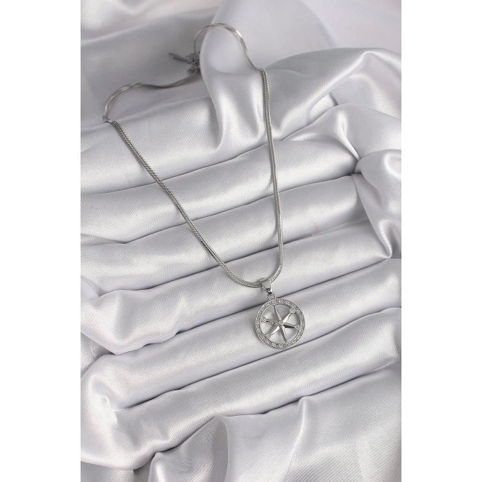 Erb 316L Çelik Gümüş Renk İtalyan Zincir Zirkon Taşlı Kutup Yıldız Model Kadın Kolye