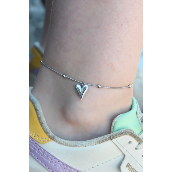 Erb 316L Çelik Gümüş Renk Kalp Figür Kadın Halhal