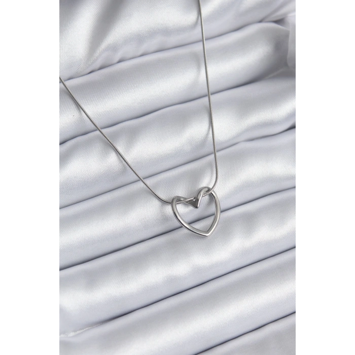 Erb 316L Çelik Gümüş Renk Kalp Model Kadın Kolye
