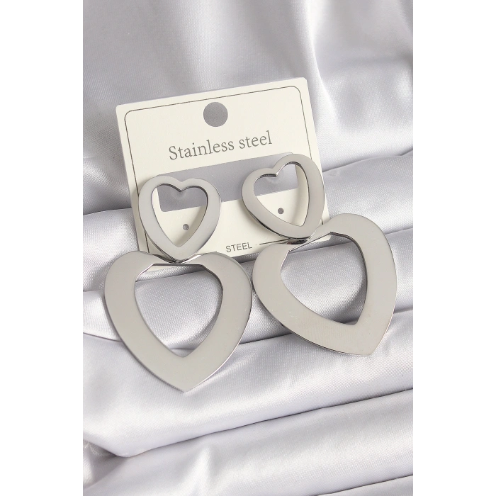 Erb 316L Çelik Gümüş Renk Kalp Model Kadın Küpe