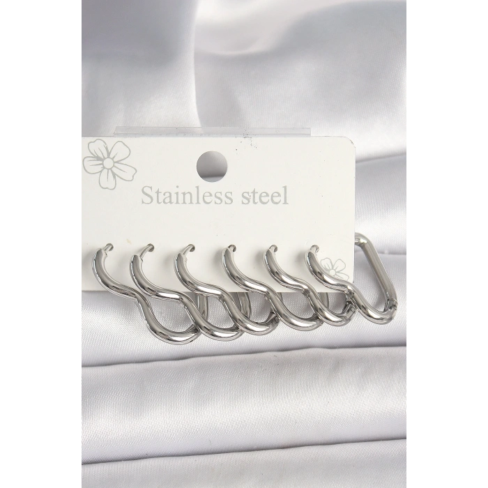 Erb 316L Çelik Gümüş Renk Kalp Model Kadın Küpe Seti