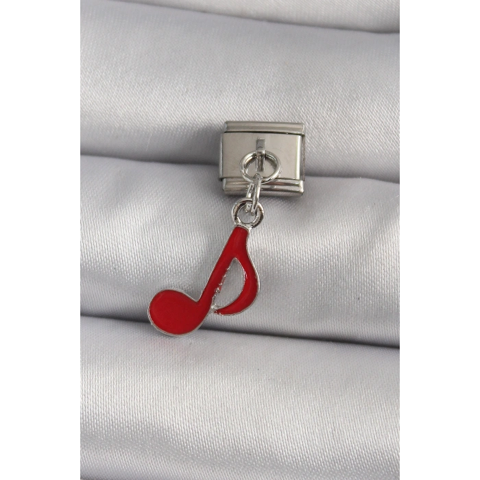 Erb 316L Çelik Gümüş Renk Kırmızı Nota Model Nomination Charm