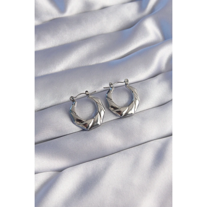 Erb 316L Çelik Gümüş Renk Kıvrımlı Görünüm Geometrik Model Küpe