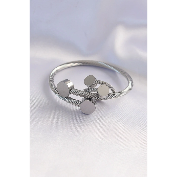 Erb 316L Çelik Gümüş Renk Oval Aksesuarlı Burgu Model Bileklik Ve Yüzük Kombini