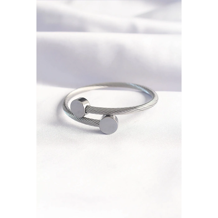Erb 316L Çelik Gümüş Renk Oval Aksesuarlı Burgu Model Bileklik Ve Yüzük Kombini