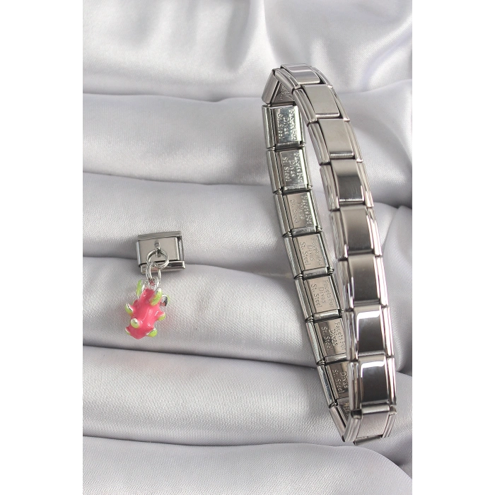 Erb 316L Çelik Gümüş Renk Sallantı Ejder Meyvesi Model Nomination Charm