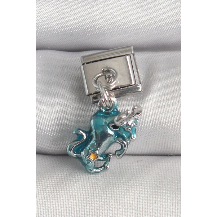 Erb 316L Çelik Gümüş Renk Sallantı Mavi Boğa Model Nomination Charm